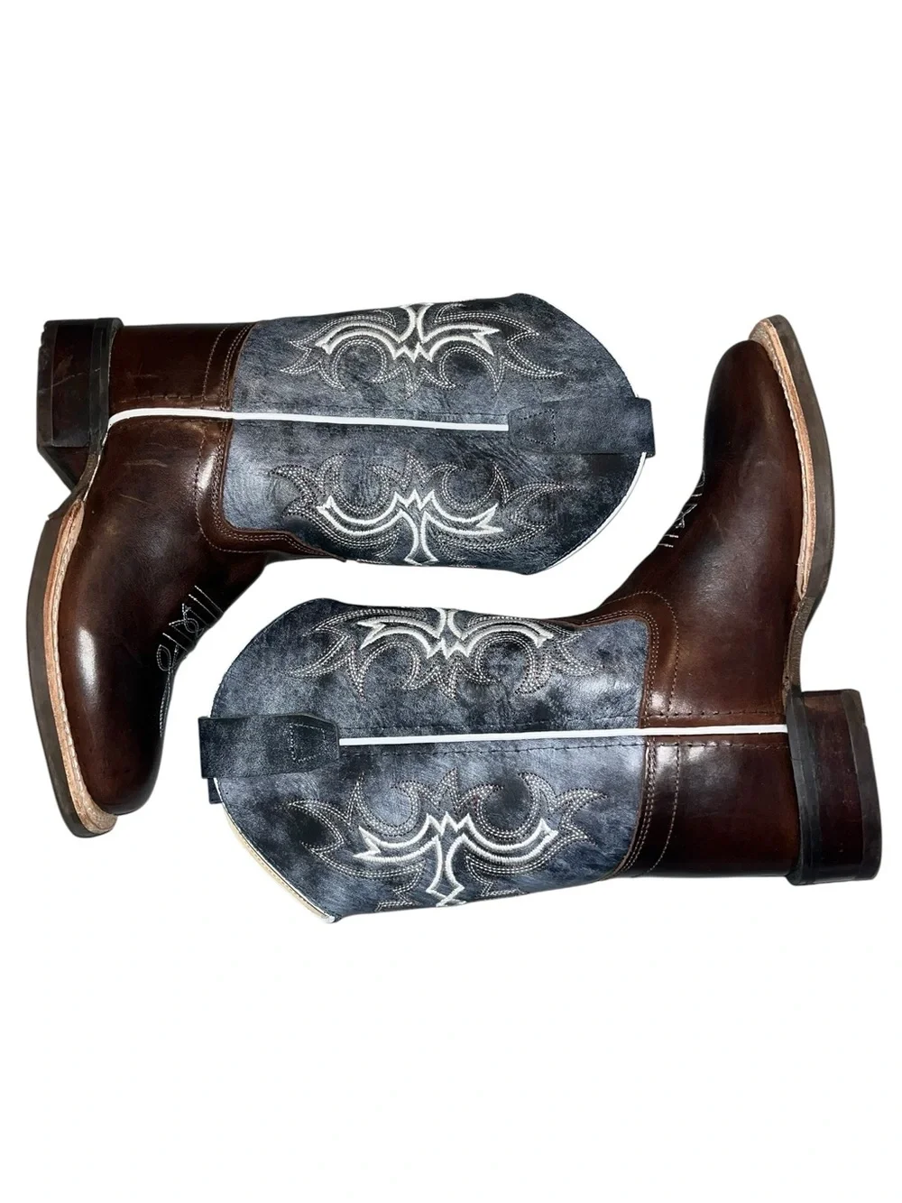 Old West Boys Square Toe Brown Leather Cowboy Boots - Size 13D